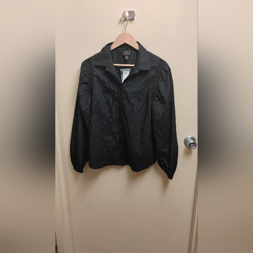 NWT Worthington Women's Smocked Striped Button Down Shirt Top